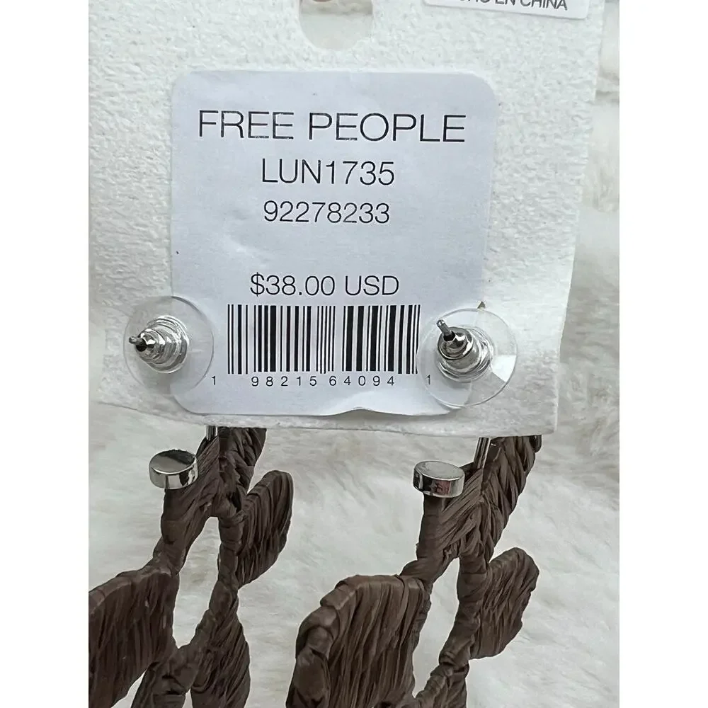 NWT Free People Wendy Woven Flower Hoop Earrings Chocolate Brown Boho Multi